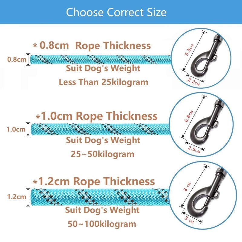 Ultra Strong Reflective Rope Leash Various Colors and Sizes