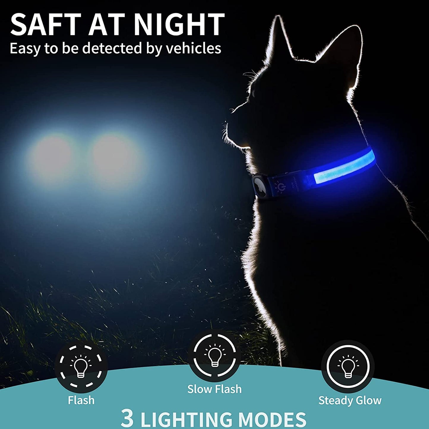 All-in-One LED Lighted, Waterproof Collar with Air Tag Holder