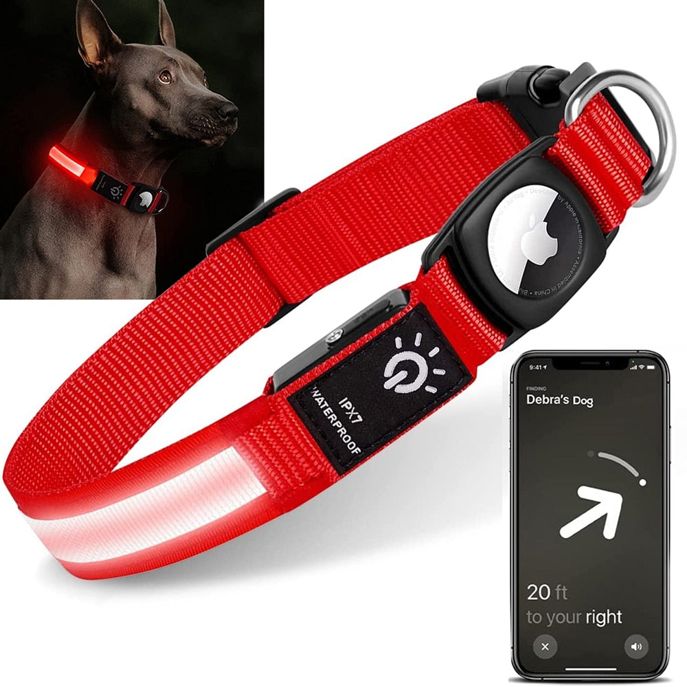 All-in-One LED Lighted, Waterproof Collar with Air Tag Holder
