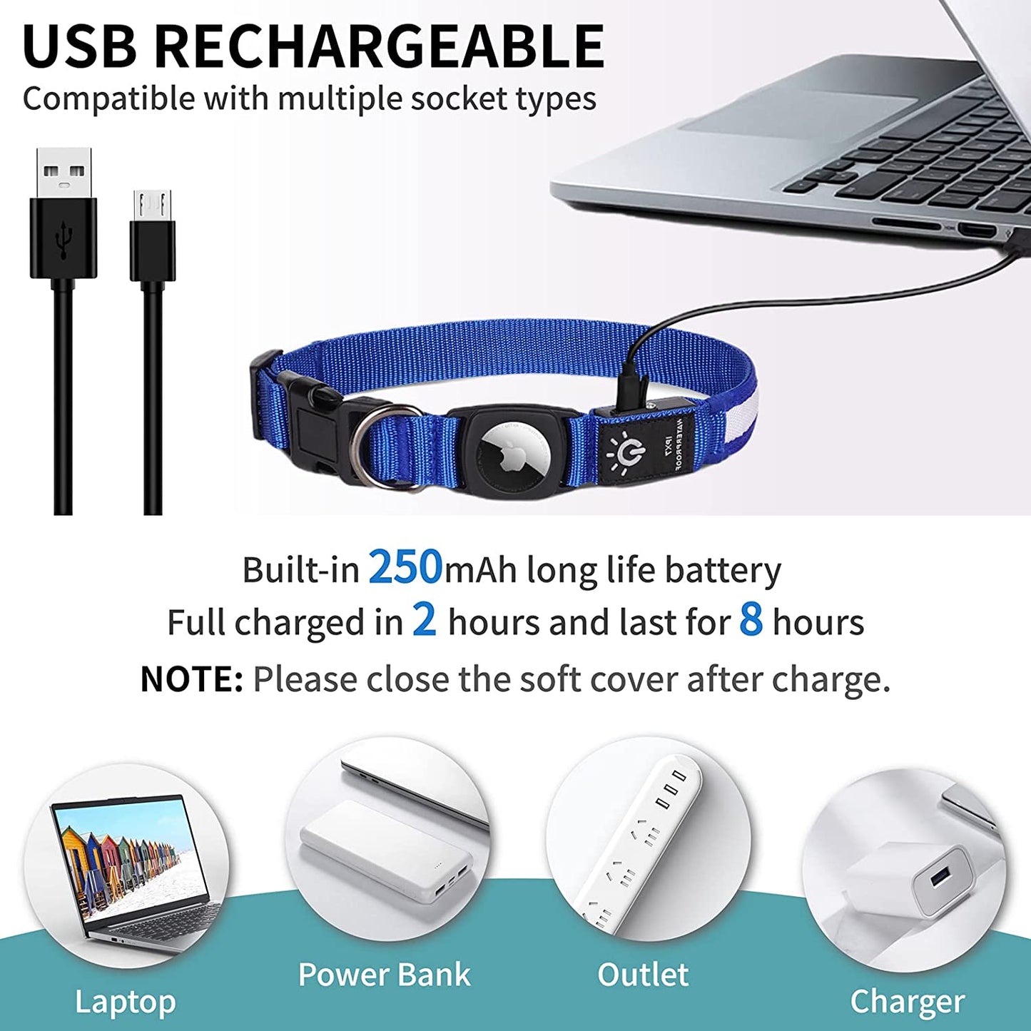 All-in-One LED Lighted, Waterproof Collar with Air Tag Holder