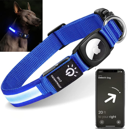 All-in-One LED Lighted, Waterproof Collar with Air Tag Holder