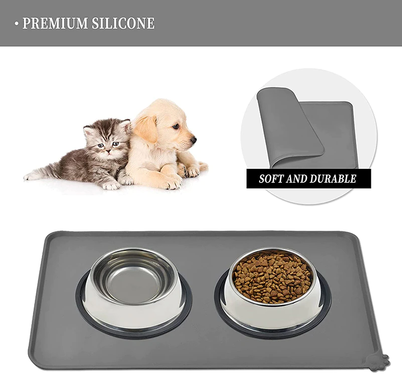 1 Sheet Silicone Waterproof Non-slip Raised Edge Pet Feeding Mat